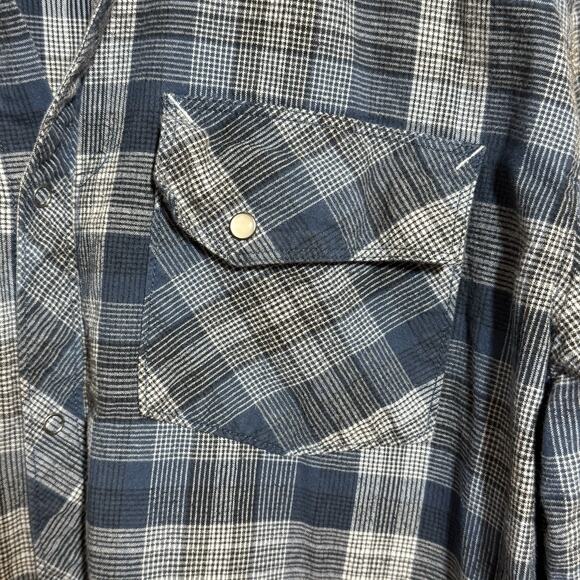 Vans Western Pearl Snap Button Up Shirt Long Sleeve Blue Plaid Mens Size XXL - Picture 5 of 7